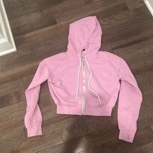 Pink Cropped Zip Up Sweatshirt